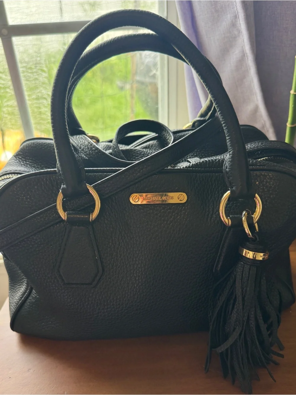 Michael Kors Black Leather Satchel with Tassel